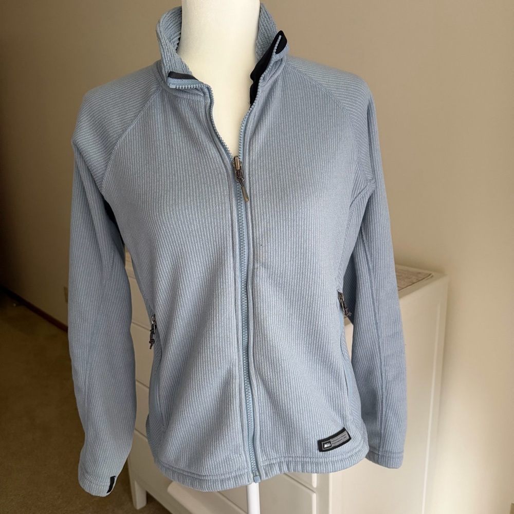 REI Ribbed Light Blue Polartek Fleece Full Zip Jacket Size Medium (EUC)